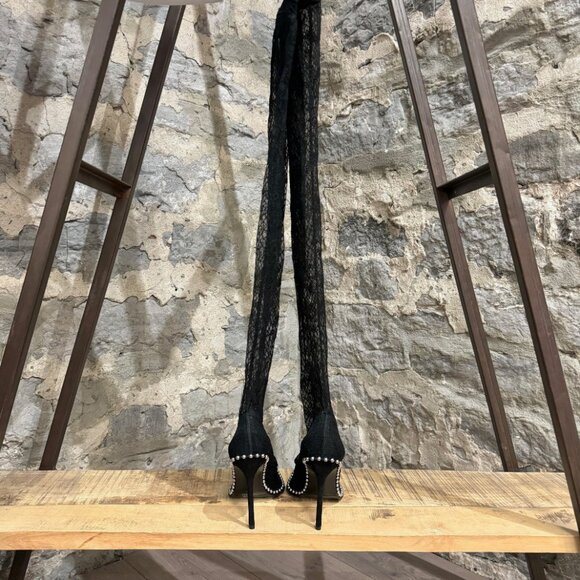 Alexander Wang Black Lyra Over the Knee Lace Studded Boots - Picture 5 of 15